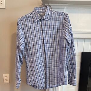Van Heusen Fitted Blue Plaid Shirt 15.5 34/35
